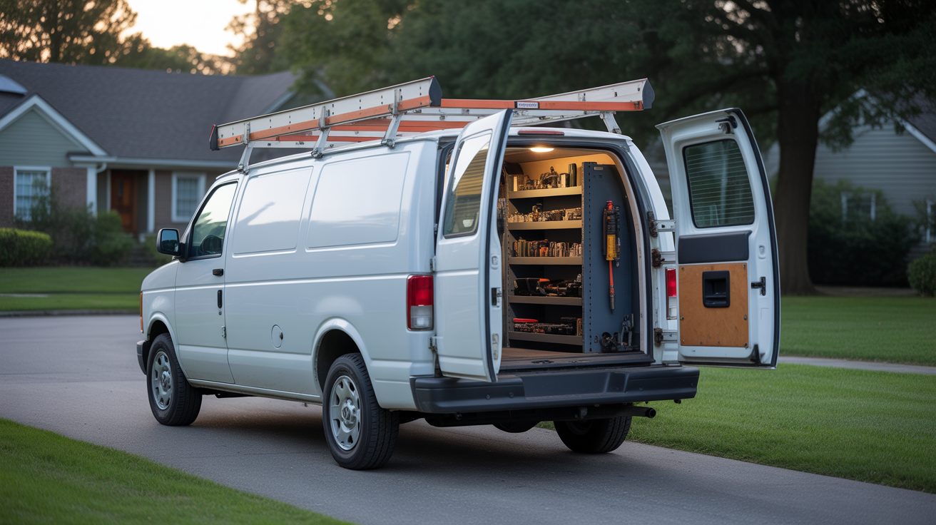 Unmarked service van staged near a property in Charlotte